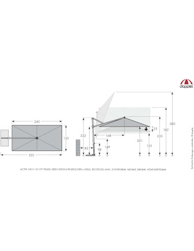 ACTIVE 240 x 135 cm moderný slnečník s bočnou nohou| DOPPLER