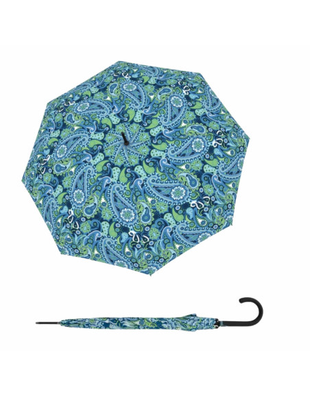 Fiber Flex Long AC Paisley blue - dámsky holový vystreľovací dáždnik - DOPPLER